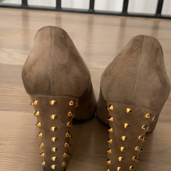 Gucci Tan Tortora Suede Block Heel Pumps Size 37.5 - Picture 4 of 5